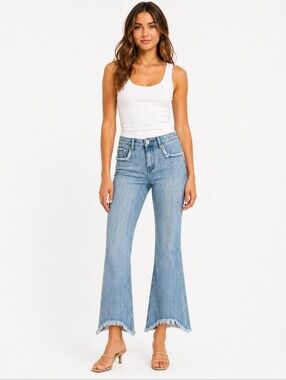 Light Wash Distressed Shark Bite Hem Cropped Flare Jeans NWT